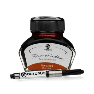 Image of Octopus Fluids Karamell Writing ink including converter, Fountain pen in glass, Calligraphy for dip pen, Brown 30ml