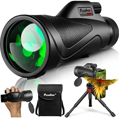 Image of Pankoo 12x60 Monocular Telescope High Powered with Smartphone Adapter Tripod and Portable Bag, Larger Vision Monoculars for Adults BAK4 Prism &amp; FMC Lens, Suitable Bird Watching Hiking Travel