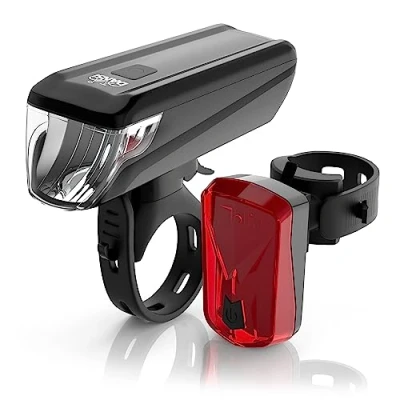 Image of DANSI Bicycle Light Set StVZO I LED Wheel Bright Front + Rear Switchable 15 100 Lux &amp; Rainproof Lamp Bike