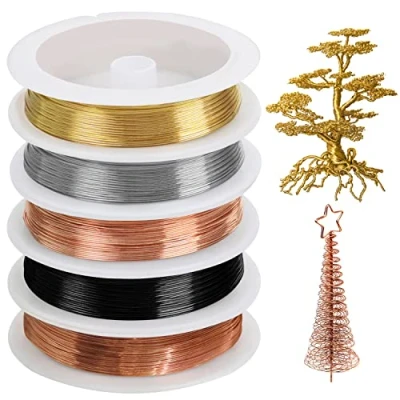 Image of Kurtzy 5 Pack Copper Jewellery Making Craft Wire 0.4mm 5m/16.4 ft Rolls Colours Flexible Metal For DIY, Artistic Floral Crafts, Beading and Model