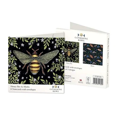 Image of Pack of 8 Blank Notecards from Museums &amp; Galleries Catherine Rowe Honey Bee Moths 4 Each 2 Designs