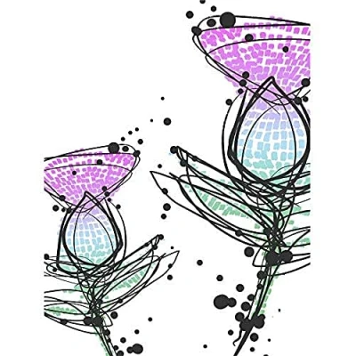 Image of Wee Blue Coo Scottish Thistle Head Flowers Ink Drip Design Scotland Art Print