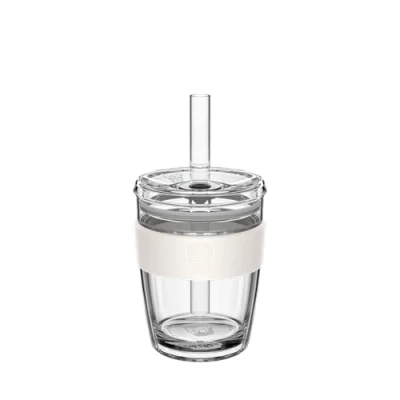 Image of KeepCup Cold Cup Longplay Double Wall Glass Ice Coffee Tumbler with Lid and Straw 12oz (340ml) Chalk