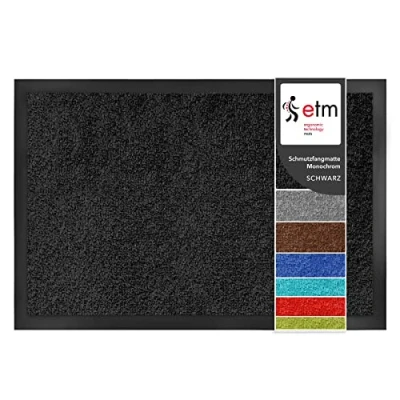 Image of etm Dirt Trapper Door Mat Entrance Monochrome (Black, 200 x cm) Indoor &amp; Outdoor Doormat, Washable Front Non Slip Backing Super Absorbent Floor Rug Barrier