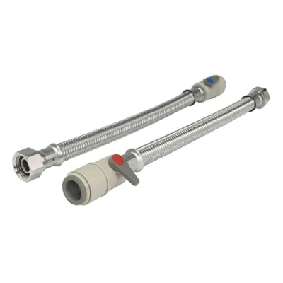 Image of JG Speedfit FLX39 H Flexible Hose Union Nut with Service Valve and Handle, Silver, 22 x 3/4 Inch 300 mm, Set of 2 Pieces