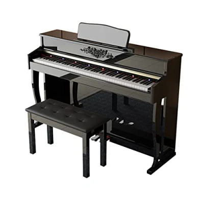 Image of 88 Keys Weighted Hammber Action Keyboard Piano Electric Home Digital With Furniture Stand, Triple Pedal, Stool &amp; MIDI Connecting For Beginners Professional (Color : Black, Size