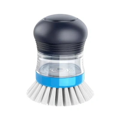 Image of MR.SIGA Soap Dispensing Palm Brush, Kitchen Brush for Dish Pot Pan Sink Cleaning, Pack of 1, Navy/Blue
