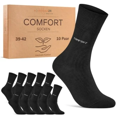 Image of 10 Pairs of Comfort Socks without Elastic Waistband &amp; Seam for Men and Women Health Rubber with Waistband, black, 39 42