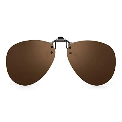 Image of JM Polarized Clip on Sunglasses Frameless Flip Up Style Lens for Prescription Glasses Brown