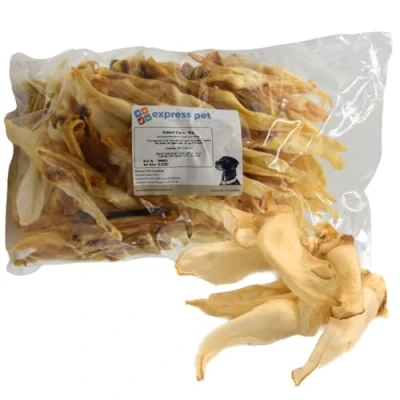 Image of Express Pet Supplies 500g Rabbit Ears Natural Hypoallergenic Dog Treat Chew Low Fat/Odour (Approximately 40 50 Ears)
