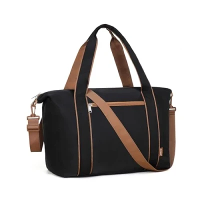 Image of Kono Travel Duffel Bag with a Wet Pocket Underseat Cabin Water Resistant Carry On Hand Luggage Weekend Bags for Women (Black/Brown)