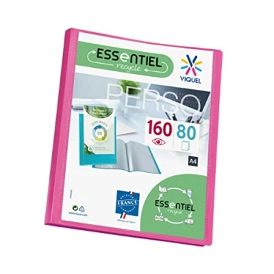 Image of Viquel A4 160 Pockets Display Book Customisable Binding Smooth Clear Recycled Essential Pink