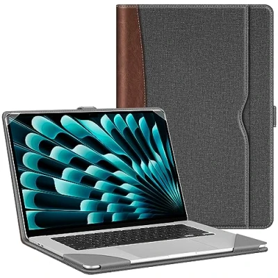 Image of FINTIE Sleeve Case Compatible with Macbook Air 15 inch (2024/2023) M3/M2 Chip, Premium PU Leather Protective Folio Book Cover for 15.3&quot; Model A3114 A2941,Gray