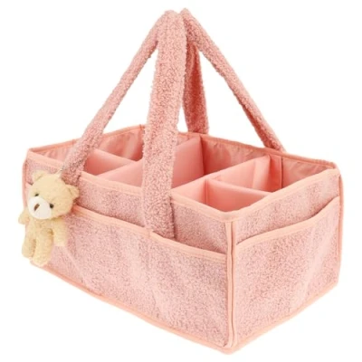Image of GUIJZSLTRG Baby Nappy Caddy Organiser with Removable Dividers Portable Diaper Felt Nursery Storage Baskets Wipes Bag Newborn Essentials Gifts for Mum, Boy, Girl (Pink)