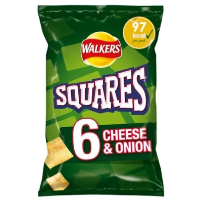 Image of Walkers Squares Cheese and Onion Multipack Snacks, 6x22 g