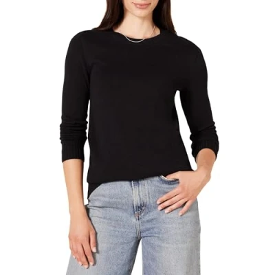 Image of Amazon Essentials Women&#039;s 100% Cotton Crewneck Sweater (Available in Plus Size), Black, 4XL