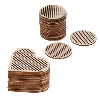 Image of sharprepublic 40 Piece 2 Shapes Unfinished Blank Wood Discs with Multi Holes Natural Wooden Circles for DIY Counted Cross Stitch Kit Craft Party Home Decoration