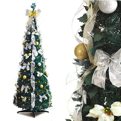 Image of Best Artificial 6ft Pre lit Decorated Pop up Christmas Tree Xmas with Lights (White/Gold)