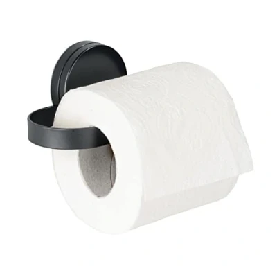 Image of Static Loc® Plus Pavia Toilet Roll Holder Black No Drilling Required