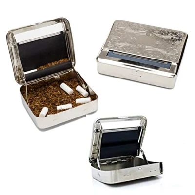Image of Cigarette Tobacco Smoking Rolling Machine Case Compact Pocket Size Container Tin Box