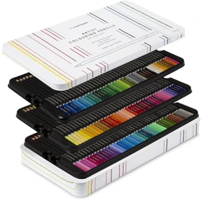 Image of Creativepeak Professional Colouring Pencils, 120 Vibrant Colours &amp; Swatch Card, Quality Art Supplies Featuring Soft Wax Cores, Metal Case, Perfect for Adult Drawing