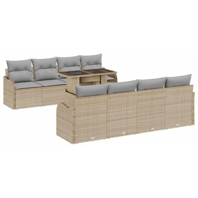 Image of vidaXL 10 Piece Garden Sofa Set with Cushions Beige Poly Rattan