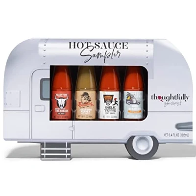 Image of Thoughtfully Gourmet, Air Stream Foodie Finds Hot Sauce Sampler Gift Set, Flavours Include Mild Habanero, Garlic Pepper, Jalapeno Pepper and South of the Border, Set 4 Flavourful Chilli Sauces