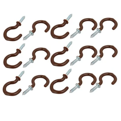 Image of Sourcingmap 1 Inch Plastic Coated Screw in Open Cup Ceiling Hooks Hangers Brown 15pcs