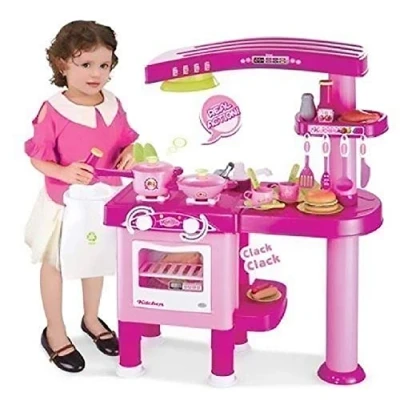 Image of Allkindathings 69 pieces Large Children Kids Kitchen Cooking Role Play Pretend Toy Cooker Pink
