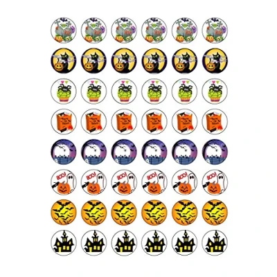 Image of 48 Halloween Themed Edible Wafer Paper Round Cake Toppers Decorations