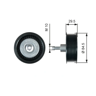 Image of 1717609, BK3Q6C344BA Idler Pulley GATES FleetRunner Micro V Kit T36536 with grooves FORD: Ranger Mk3, Transit Mk6 Van, Mk7 Van
