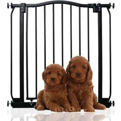 Image of Bettacare Curved Top Dog Gate, 71cm 80cm, Matt Black, Pressure Fit Pet Gate for and Puppy, Barrier, Easy Installation