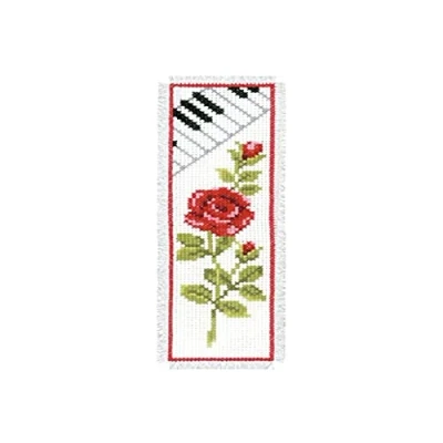 Image of Vervaco Rose and Piano Counted Cross Stitch Bookmark, Multi Colour