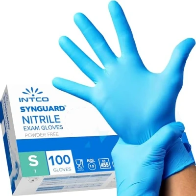 Image of Intco Nitrile Gloves (Small, 100 Count),Strong &amp; Flexible, Food Safe Blue Gloves, Non Sterile, Powder Latex Free Finger Textured Thick Disposable for Tools, Devices More
