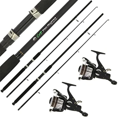 Image of 2x Carp Stalker Rod Master Fibreglass 8ft/ 2.4m 2.5lb 2pc Reel 2BB 10lb Line Graphite Spool Fishing Setup