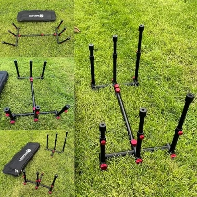 Image of LFS Black GRAND Aluminium Rod Pod Screws Fully Adjustable Carp Fishing (Red Screw)