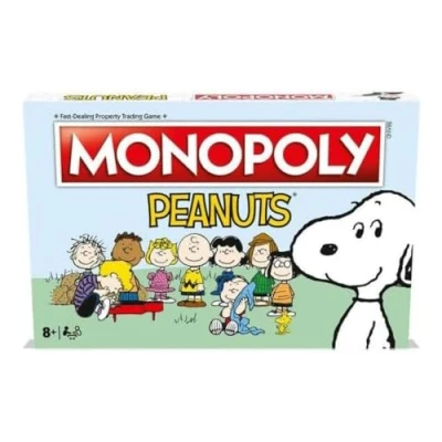 Image of Winning Moves Peanuts Monopoly Board Game, Join Charlie Brown and advance to the Ice Cream Shop, Lucy&#039;s Football Linus&#039;s Pumpkin Patch trade your way success, great gift for ages 8 plus