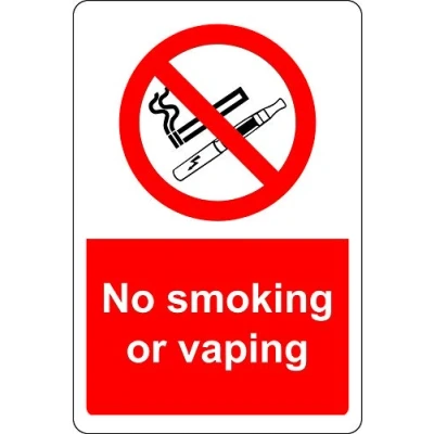 Image of No smoking or vaping e cigarette Safety sign Self adhesive sticker 300mm x 200mm