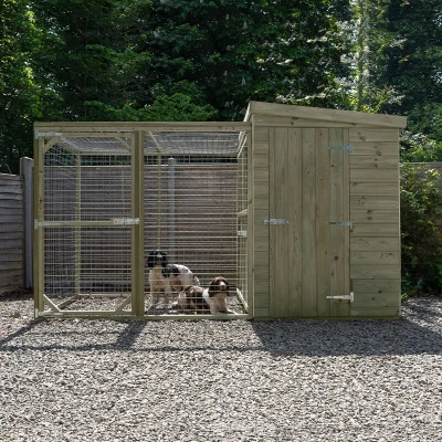 Image of 10&#039;1 x 4&#039;6 Forest Hedgerow Wooden Dog Kennel with 6ft Run Pet House (3.07m 1.38m)
