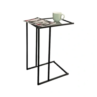 Image of HOMELOX Sofa Side Table Black With Clear Glass Top Coffee End for Living Room
