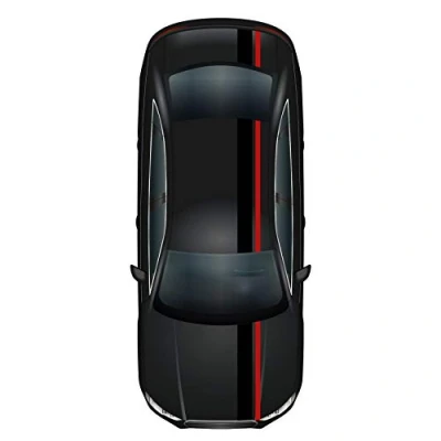 Image of Finest Folia Racing Stripes 5 m x 15 cm and 10 Rally Viper Strips for Vehicles Car Accessories Tuning Bonnet Roof Rear (Black Gloss/Red)