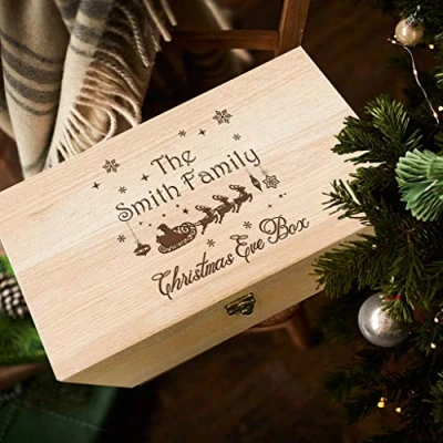 Image of Personalised Christmas Eve Gift Box Heavy Beech Boxes for Children Wooden Engraved from Santa,Santa Surprise(Santa Claus)