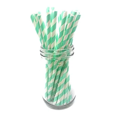 Image of Premium Paper Straws [Pack of 25 Drinking Straws] by Picture Perfect Party (Mint Green Stripes)