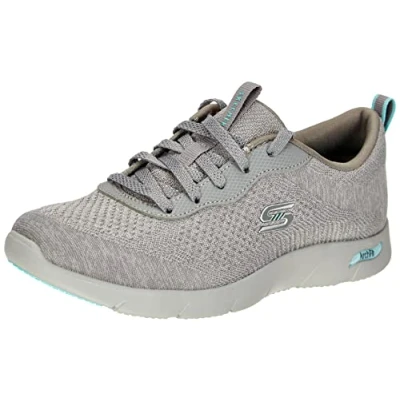 Image of Skechers Women&#039;s Arch FIT Refine Lavish Wish Sneaker, Gray Engineered Knit/Light Blue Trim, 5.5 UK