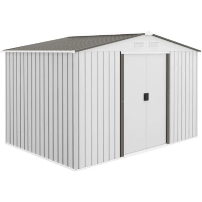Image of Outsunny 9 x 6FT Galvanised Garden Storage Shed with Sliding Door Silver 845 031SR