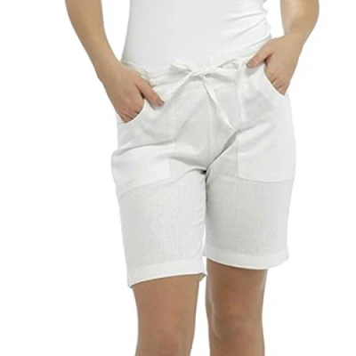 Image of Tom Franks Ladies Linen Blend Pull On Ribbed Waist Shorts White 10