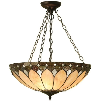 Image of Brooklyn 3 Light Large Inverted Ceiling Pendant Dark Bronze, Tiffany glass, E27