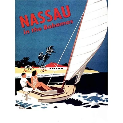 Image of Wee Blue Coo Travel Nassau Bahamas Beach Sea Ocean Yacht Boat Art Print Poster Wall Decor 12X16 Inch