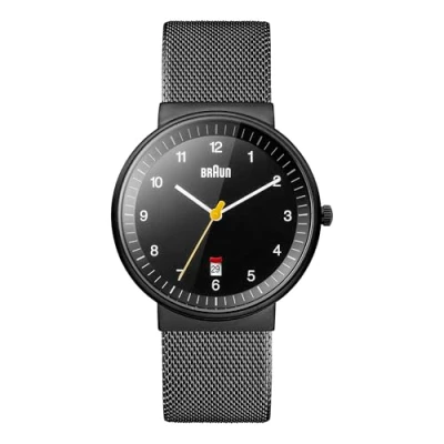 Image of Braun Men&#039;s Quartz Three Hand Movement Watch with Black Dial Analogue Display and Mesh Bracelet BN0032BKBKMHG