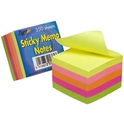 Image of 2 x Tiger sticky memo notes 350 sheets 2in/5cm square neon block